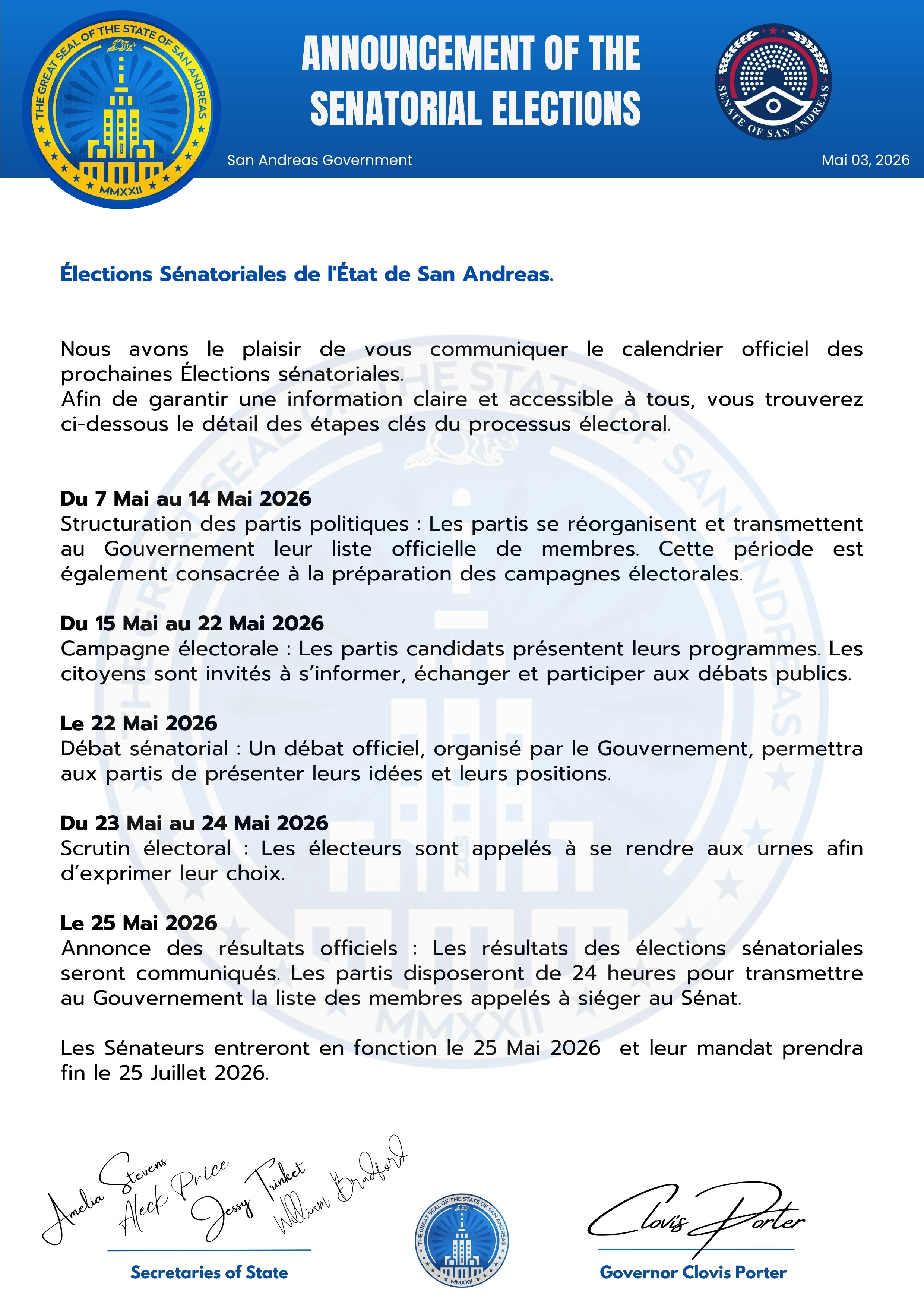 Élection sénat - mai 2026
